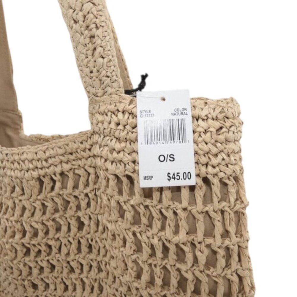 NWT Woven Straw Tote Natural Shoulder Bag Beach Coastal Boho OS - Picture 4 of 6